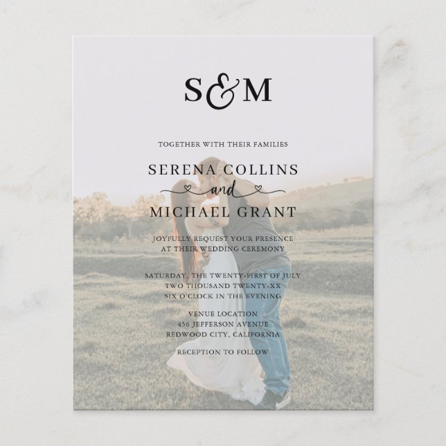 Budget Wedding Monogram Script Heart 2 Photo Flyer (Front)