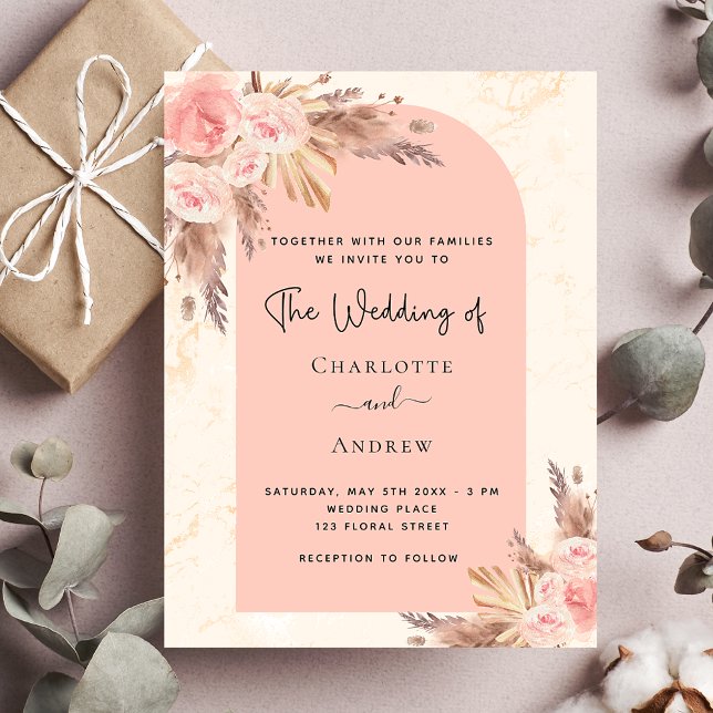 Budget wedding pampas rose blush boho invitation (Creator Uploaded)