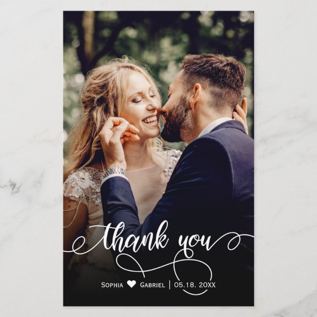 Budget Wedding Photo Calligraphy Thank You Card (Front)