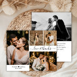 Budget Wedding Photo Collage Thank You Script Card<br><div class="desc">Budget, Elegant, Minimalist Hand Lettered Wedding 4 Photo Collage Thank You personalized affordable low budget thin card. Stylish wedding thank you card template featuring four photo on the front and one photo on the back. With the text "Love and thanks" in a swirly hand lettered typography script font with swash...</div>
