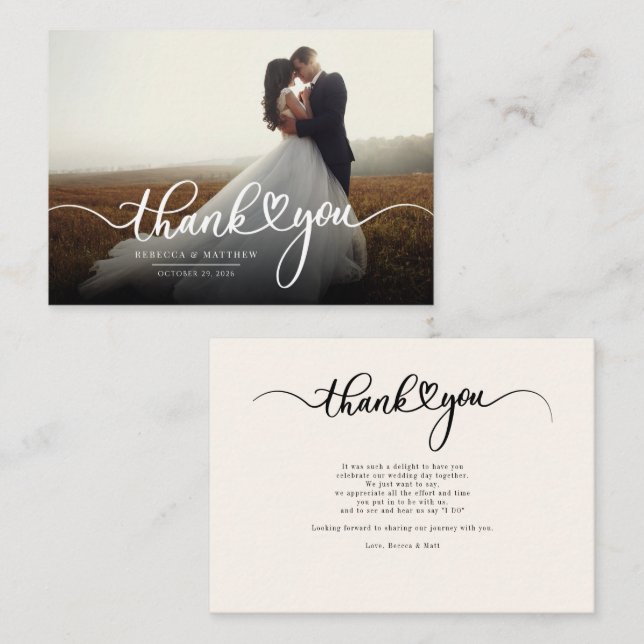 Budget Wedding Photo Hand-Lettered Thank You Card (Front/Back)