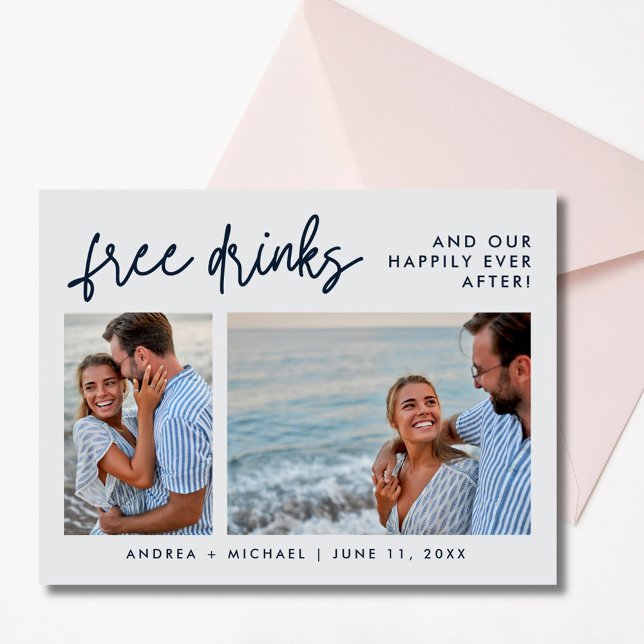 Budget Wedding Photo Save the Date Invitation Postcard (Budget Free Drinks Wedding Photo Save the Date Invitation)