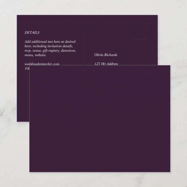 BUDGET Wedding PLUM PURPLE Monochrome Simple Postcard (Front/Back)