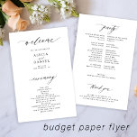 Budget wedding program black white elegant<br><div class="desc">Modern simple minimalist typography trendy clean white ceremony and party BUDGET affordable wedding program (advertising type) PAPER FLYER template featuring a chic trendy calligraphy script. Easy to personalize with your custom photo and text on both sides! PLEASE READ THIS BEFORE PURCHASING! This is a budget affordable card printed on a...</div>