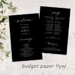 Budget wedding program black white elegant<br><div class="desc">Modern simple minimalist typography trendy black ceremony and party BUDGET affordable wedding program (advertising type) PAPER FLYER template featuring a chic trendy calligraphy script. Easy to personalize with your custom photo and text on both sides! PLEASE READ THIS BEFORE PURCHASING! This is a budget affordable card printed on a FLYER....</div>