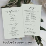 Budget wedding program sage green elegant<br><div class="desc">Modern simple minimalist typography trendy sage green ceremony and party BUDGET affordable wedding program (advertising type) PAPER FLYER template featuring a chic trendy calligraphy script. Easy to personalize with your custom photo and text on both sides! PLEASE READ THIS BEFORE PURCHASING! This is a budget affordable card printed on a...</div>