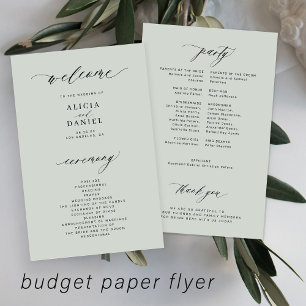 Budget wedding program sage green elegant