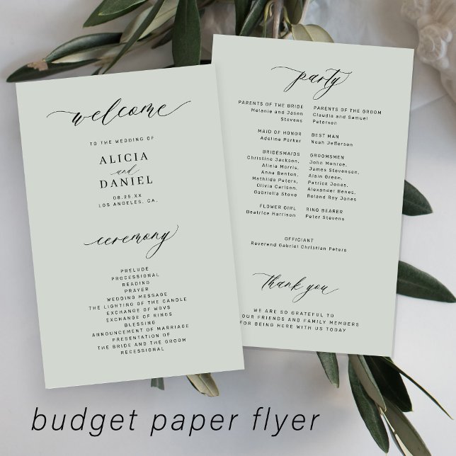 Budget wedding program sage green elegant (Creator Uploaded)