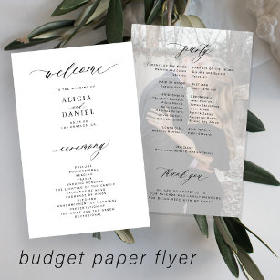 Budget wedding program white black elegant photo 