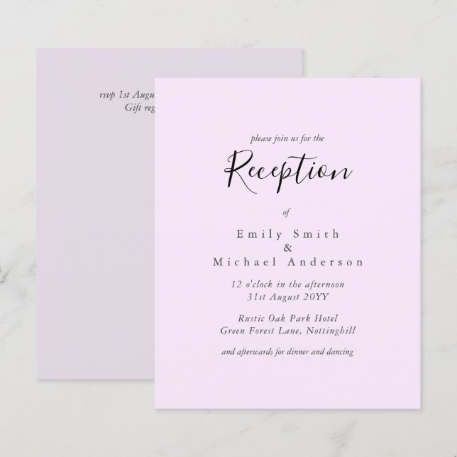 Budget Wedding Reception Invite Palest Pink (Front/Back)