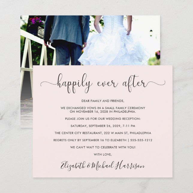 Budget Wedding Reception Photo Pink Invitation (Front/Back)