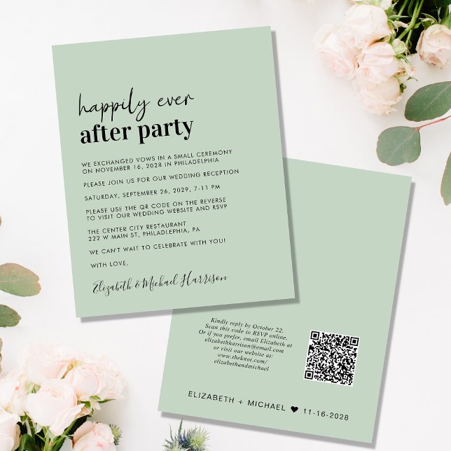 Budget Wedding Reception QR Code Sage Invitation (Creator Uploaded)
