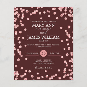 Budget Wedding Rose Gold Glitter Burgundy Invite