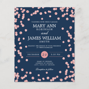 Budget Wedding Rose Gold Glitter Navy Invite