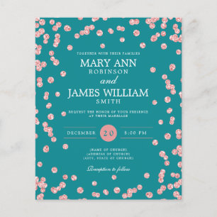 Budget Wedding Rose Gold Glitter Teal Invite