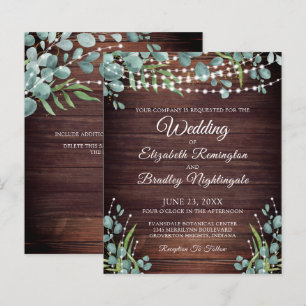 Budget Wedding Rustic Wood Lights Greenery Invite