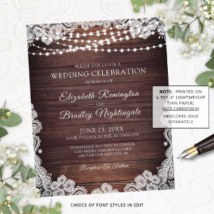 Budget Wedding Rustic Wood Lights Lace Invitation