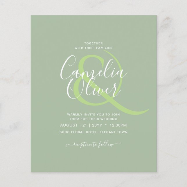 BUDGET Wedding Sage Apple Green Monochrome Text  Flyer (Front)