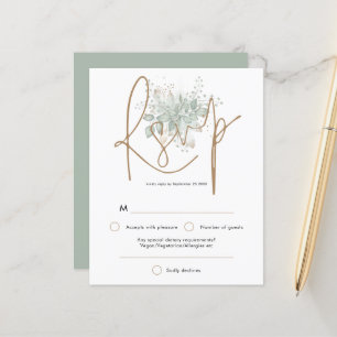Budget Wedding Sage Foliage Gold Script RSVP