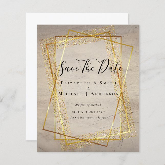 BUDGET WEDDING SAVE DATES  Gold Postal backing (Front/Back)