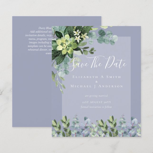 BUDGET WEDDING SAVE DATES - GREENERY Eucalyptus (Front/Back)