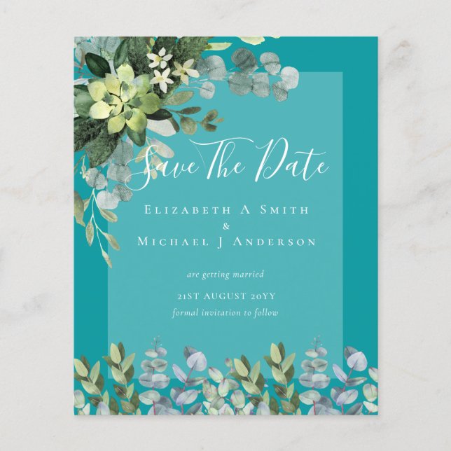 BUDGET WEDDING SAVE DATES - GREENERY Eucalyptus Flyer (Front)