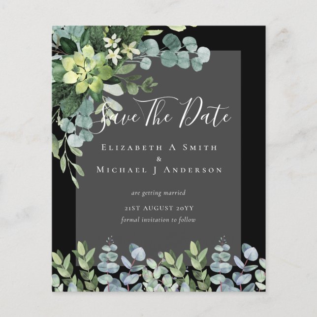 BUDGET WEDDING SAVE DATES - GREENERY Eucalyptus Flyer (Front)