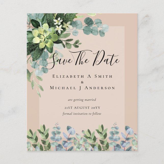 BUDGET WEDDING SAVE DATES - GREENERY Eucalyptus Flyer (Front)