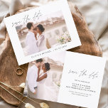 Budget Wedding Save the Date Photo Minimalist<br><div class="desc">Budget Wedding Save the Date Cards that have a photo on the front and back. The Save the Date cards contain a modern hand lettered cursive script typography that are elegant,  simple and modern to use after you minimalist simple wedding day celebration.</div>