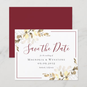 BUDGET Wedding Save The Date   Red Gold Eucalyptus