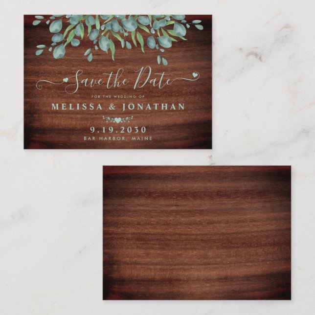 Budget Wedding Save The Date Rustic Eucalyptus  Card (Front/Back)
