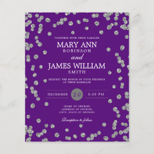 Budget Wedding Silver Glitter Purple Invite