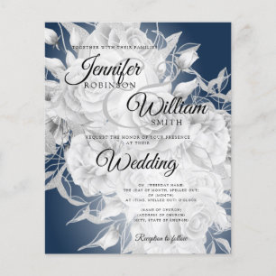 Budget Wedding Silver & Navy Floral Invitation Flyer