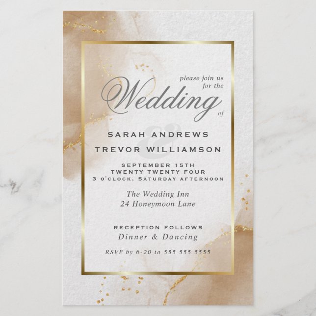 Budget Wedding Soft Brown Gold Abstract Marbled In (Front)