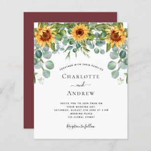 Budget wedding sunflowers eucalyptus wine red