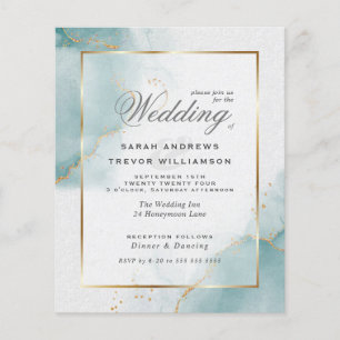 Budget Wedding Teal Gold Abstract Marbled Invitati