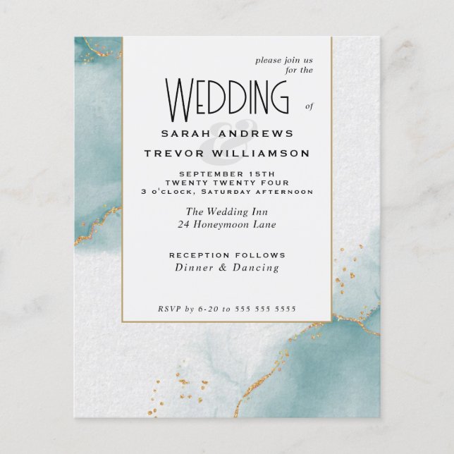 Budget Wedding Teal Gold Abstract Marbled Skies (Front)