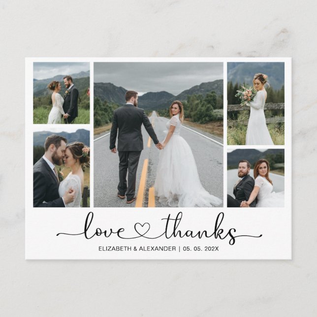 Budget Wedding Thank You 5 Photo Collage Postcard (Front)