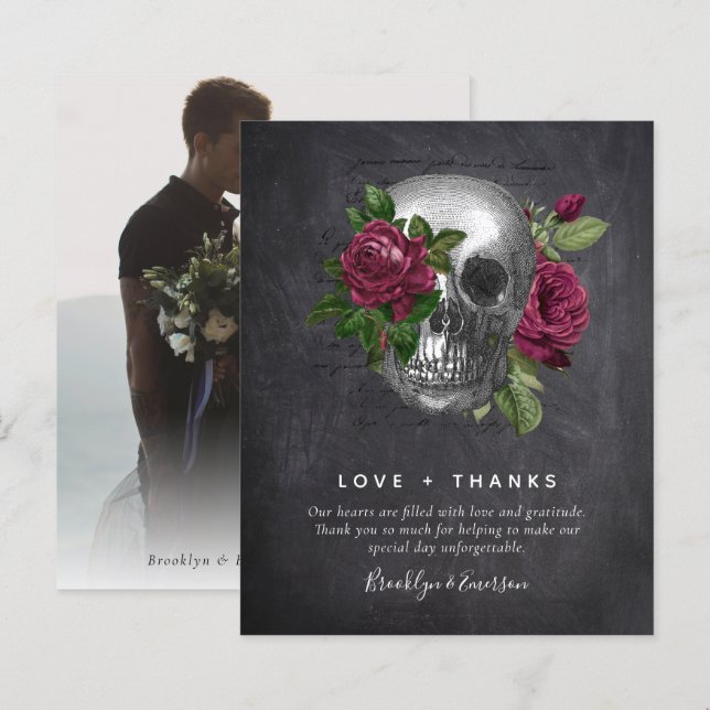 Budget Wedding Thank You Card | Gothic Skull Photo (Front/Back)