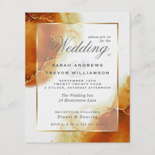 Budget Wedding Topaz Gold Abstract Marble Invitati