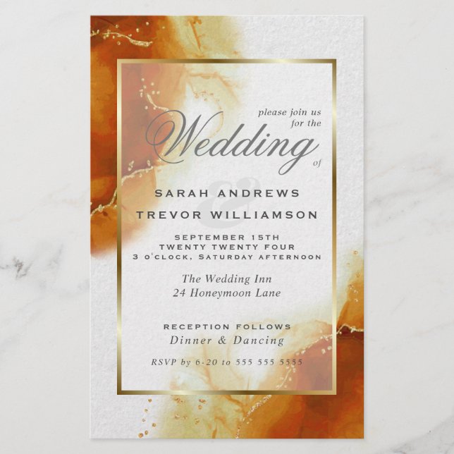 Budget Wedding Topaz Gold Abstract Marble Invitati (Front)