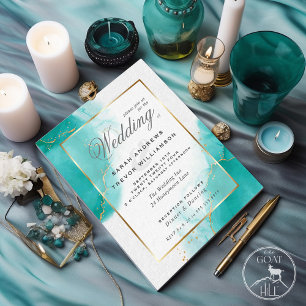 Budget Wedding Turquoise Gold Abstract Marble Invi