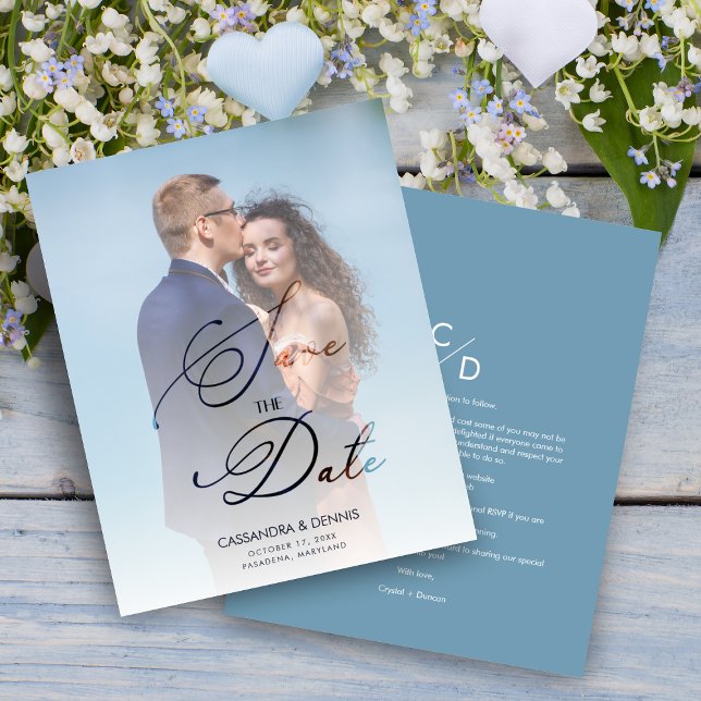 Budget Wedding Vellum Transparency Photo Script (Affordable Budget-friendly Wedding Vellum Photo Script Save the Date Card.)