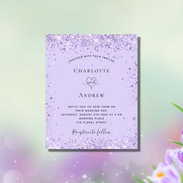 Budget wedding violet glitter script invitation (Creator Uploaded)