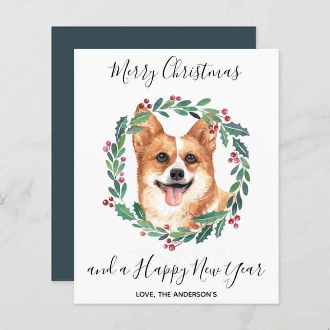 Budget Welsh Corgi Dog Merry Christmas Card (Front/Back)