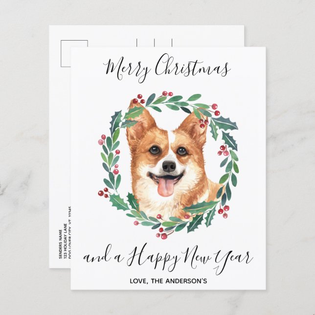 Budget Welsh Corgi Dog Merry Christmas Postcard (Front/Back)