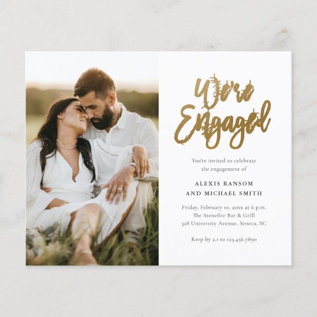 Budget We're Engaged Photo Engagement Invitation (Front)