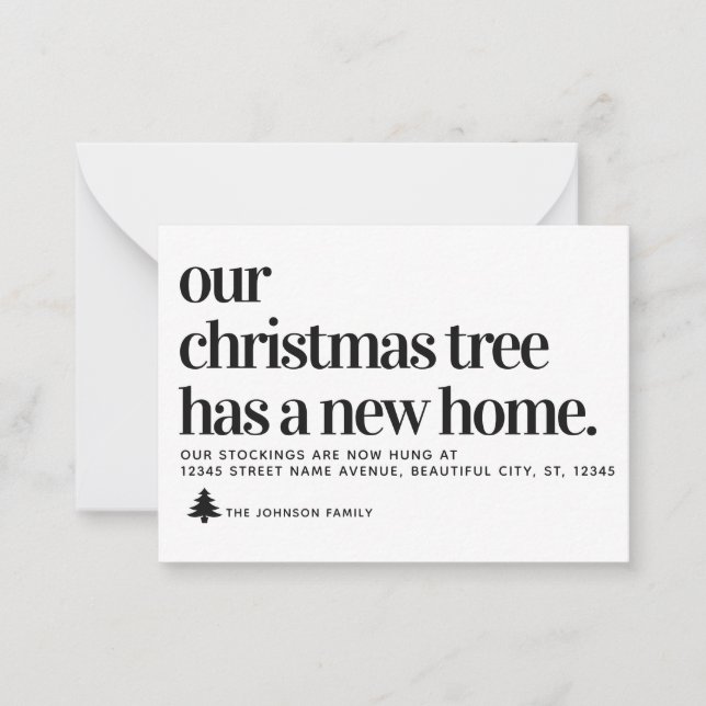 Budget We've Moved Christmas Tree New Home Moving Card (Front)
