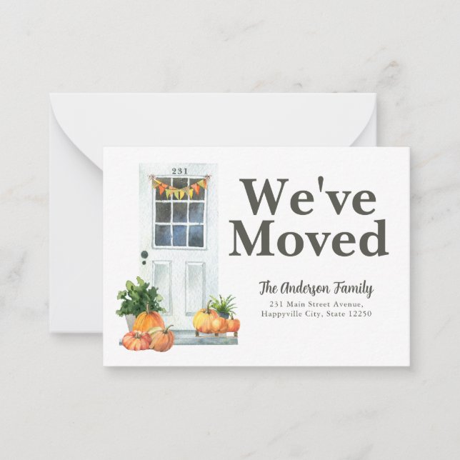 Budget We've Moved Door Pumpkin Fall Moving Card (Front)