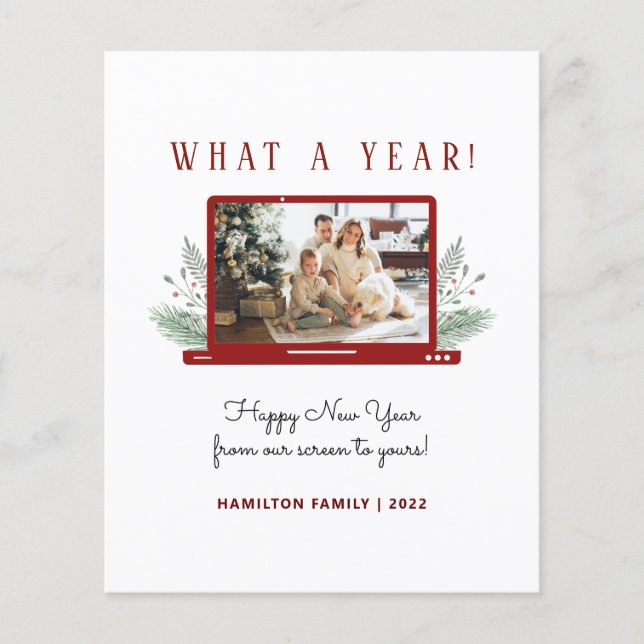 Budget What A Year Simple New Year Photo Card (Front)